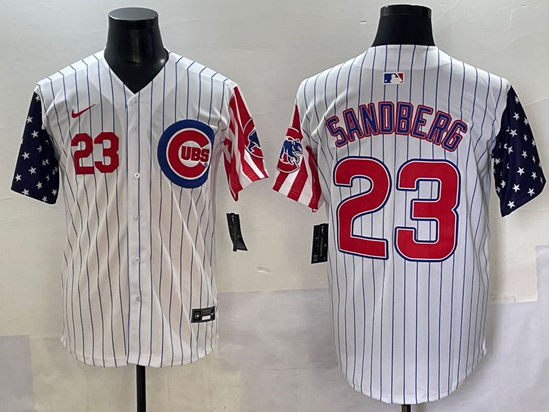 Men 2025 Chicago Cubs #23 Sandberg White Stripe a generation of national flags Joint Name Nike MLB Jersey style 4->chicago cubs->MLB Jersey